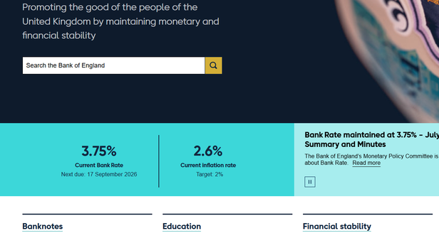 screenshot of Bank of England