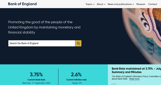 screenshot of Bank of England