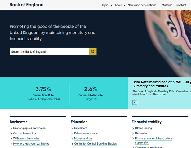 screenshot of Bank of England
